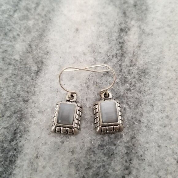 Vintage Silver Tone Square Dangle Earrings, Minimal Design, Estate - Picture 1 of 4